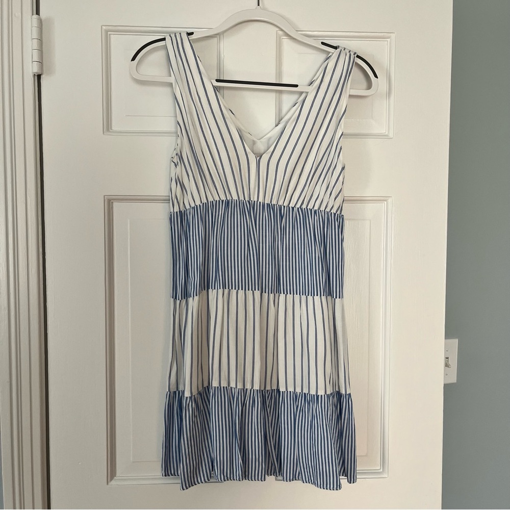 LOFT Blue and White V-Neck Dress